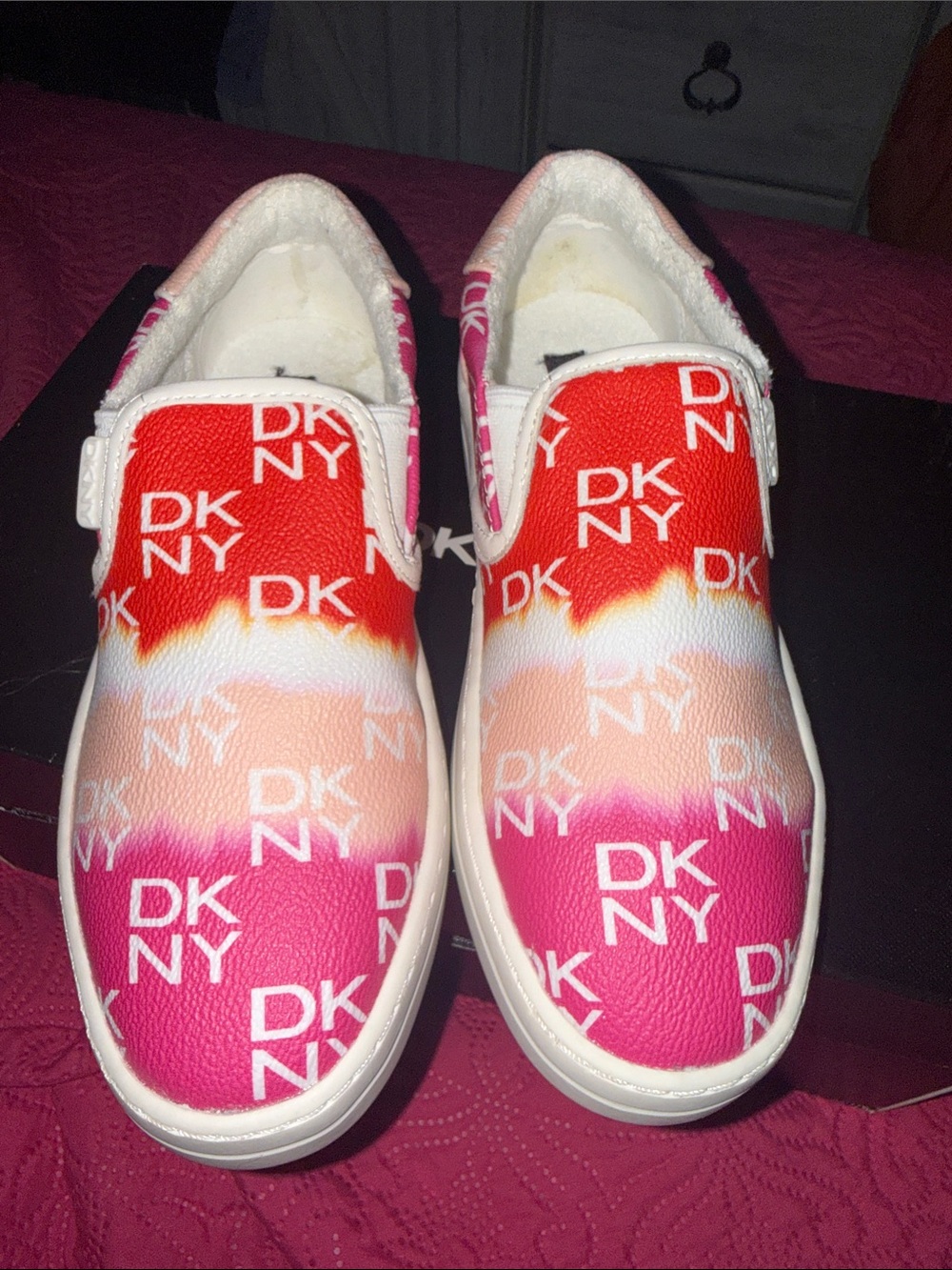 DKNY Kids Slip-On Sneakers in Red, Pink and White Ombre
